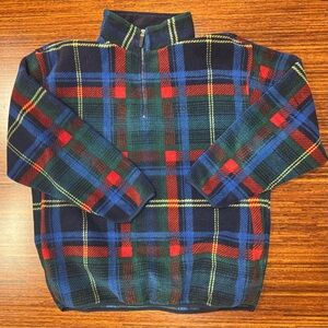 VTG 9OS IZOD PLAID FLEECE PULLOVER 1/4 ZIP SWEATER TARTAN PREPPY MOCK NECK SZ XL